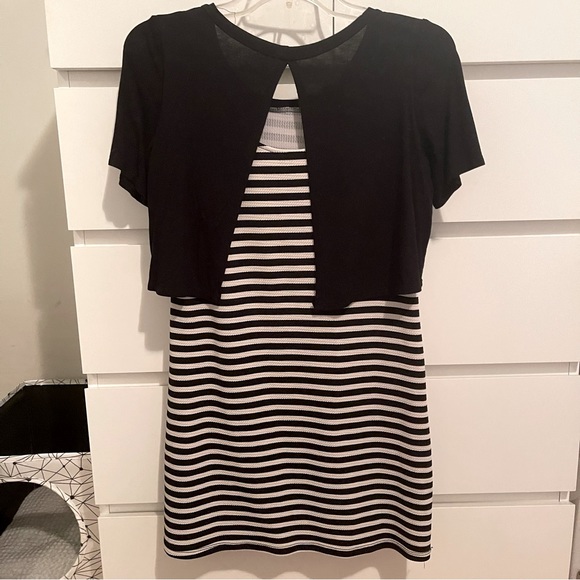 Striped Dress with Built-In Short Sleeve Shirt - Picture 2 of 4